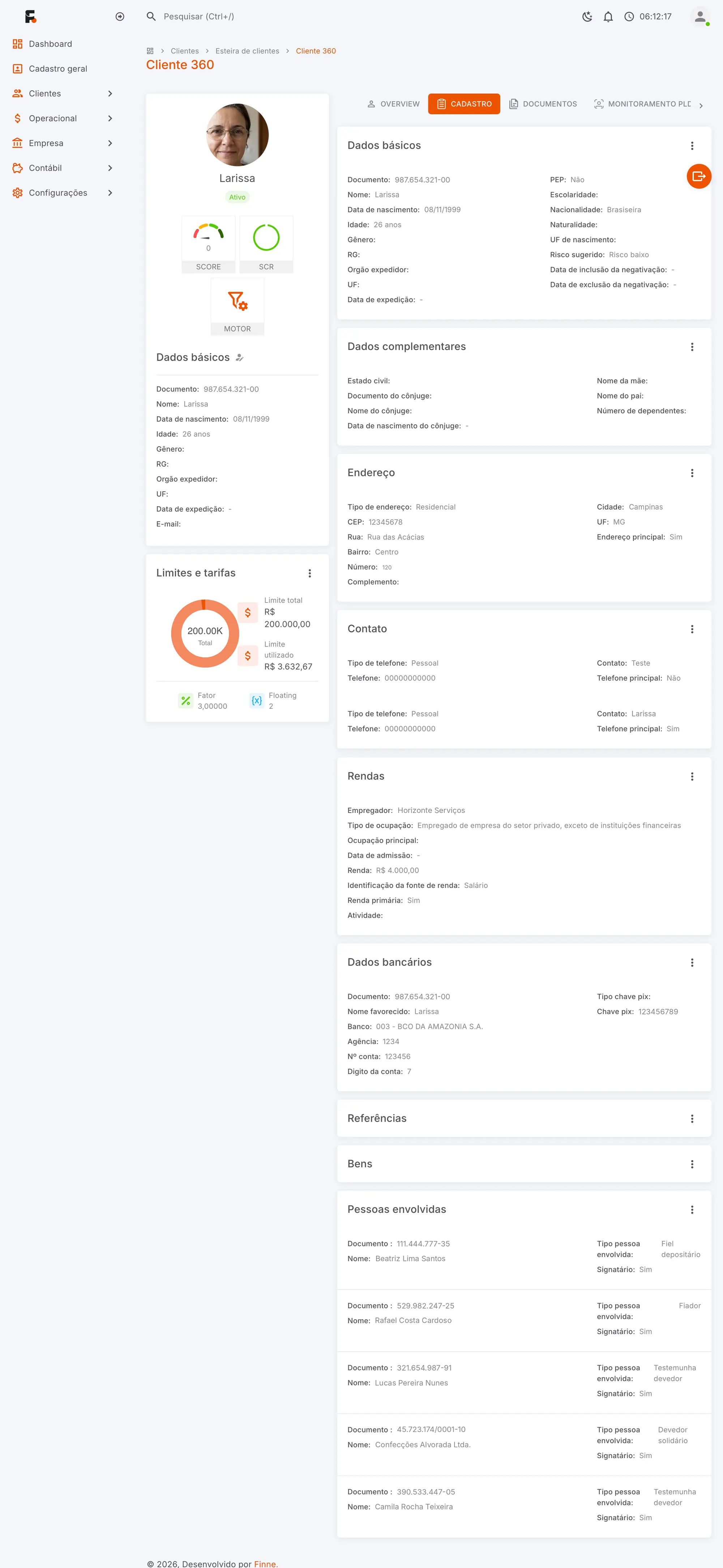 Tela Cadastro do Cliente 360 no FINNE.Desk